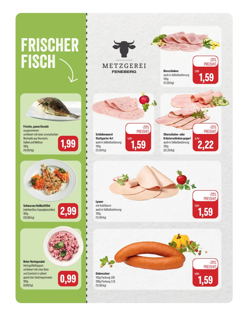 Feneberg Angebote KW 43 Seite 2 mit angeboten für Dorade, Schwarzes Heilbuttfilet, Bierschinken, Lyoner & Debrecziner