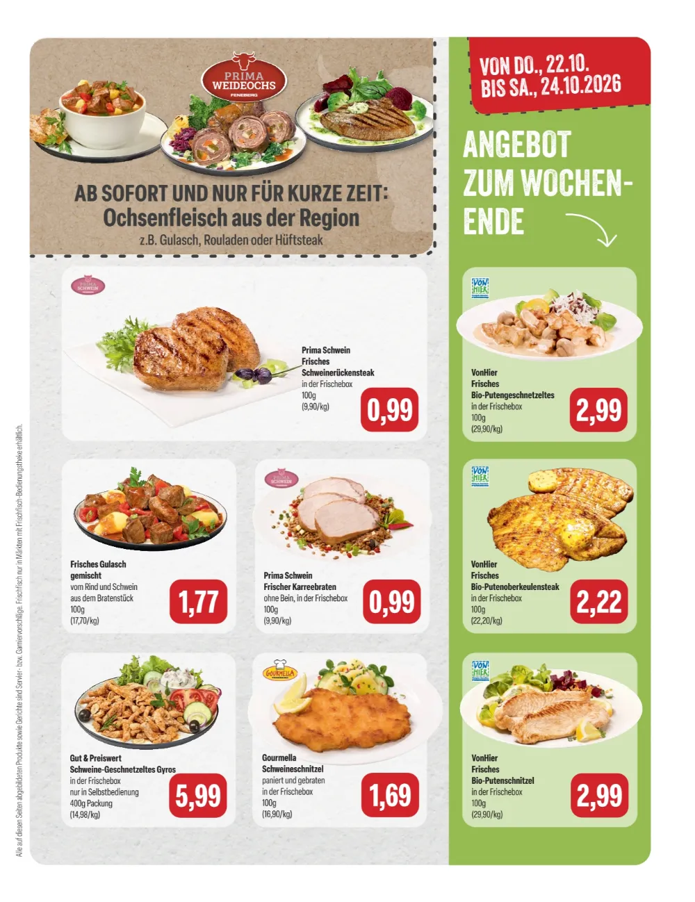 Feneberg Angebote KW 43 Seite 3 mit angeboten für Schweinerückensteak, Schweine-Gulasch & VonHier Bio-Putenschnitzel