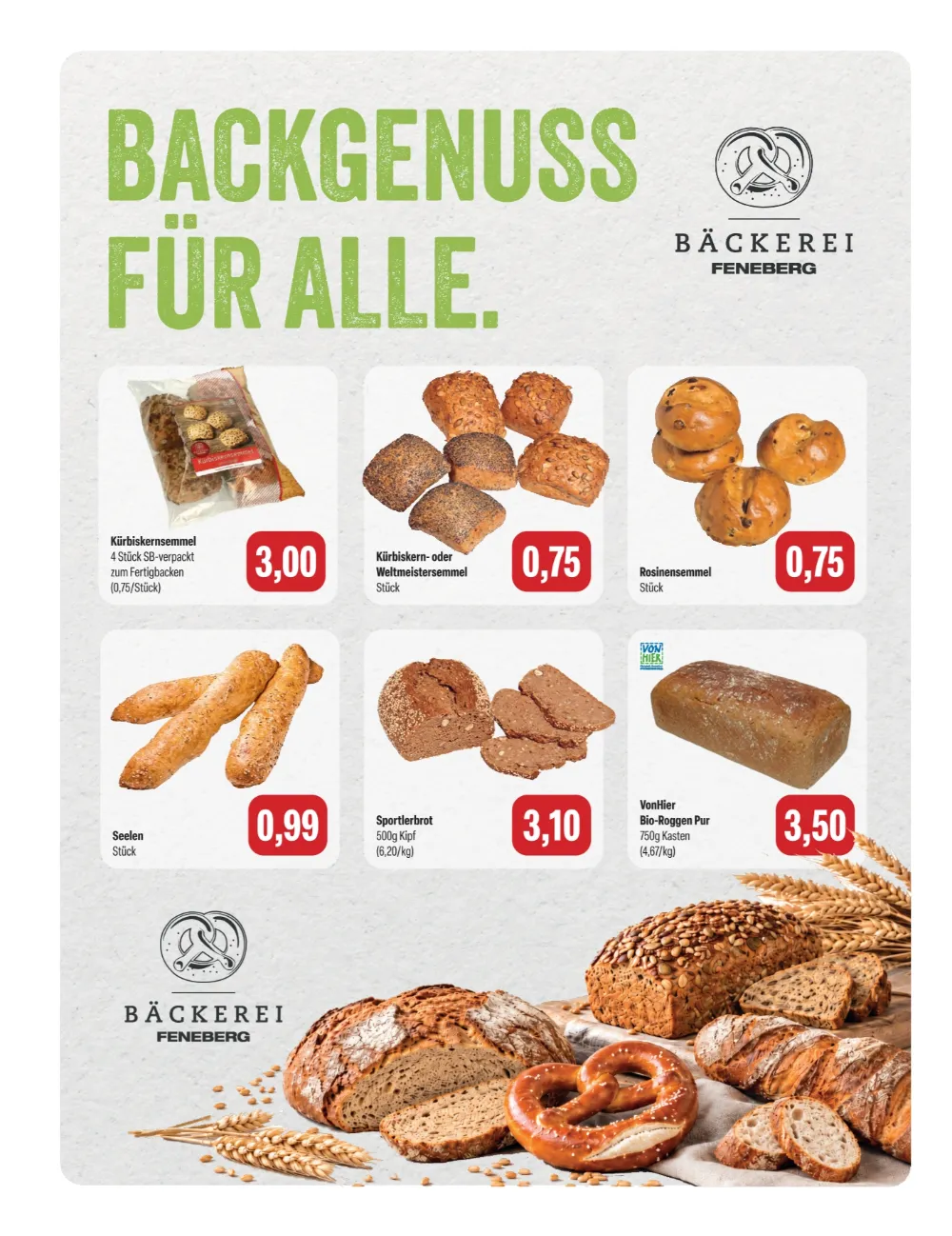 Feneberg Angebote KW 43 Seite 4 mit angeboten für Kürbiskernsemmel, Rosinensemmel, Seelen & VonHier Bio-Roggen Pur