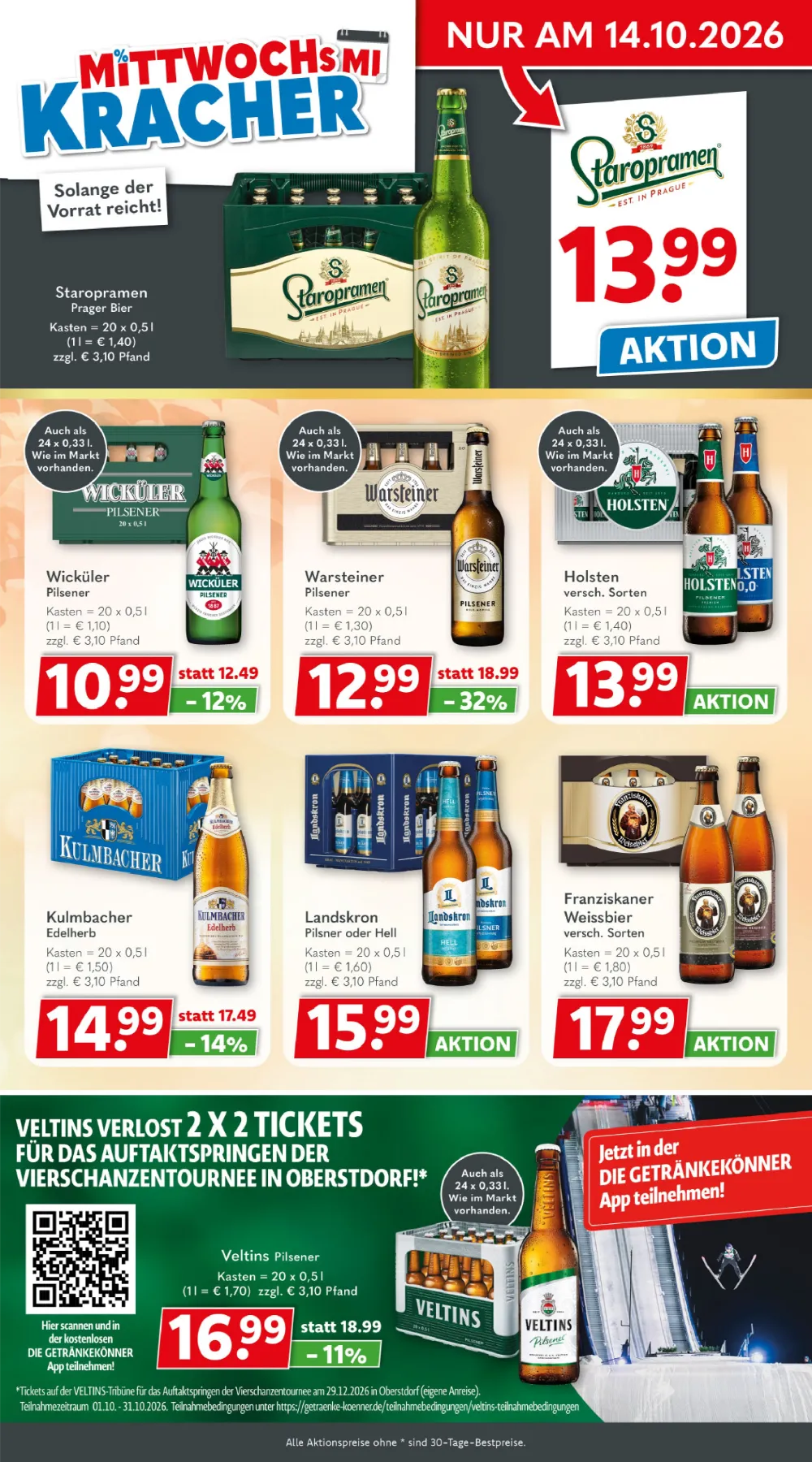 Getränkeland Prospekt KW 42 Seite 2 mit Staropramen, Wicküler, Warsteiner, Holsten, Kulmbacher & Veltins