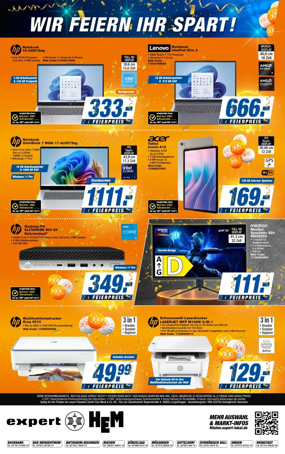 Hem Expert Prospekt KW 43 Seite 8 mit HP Notebook 15, Lenovo IdeaPad, HP Desktop PC & HP Drucker