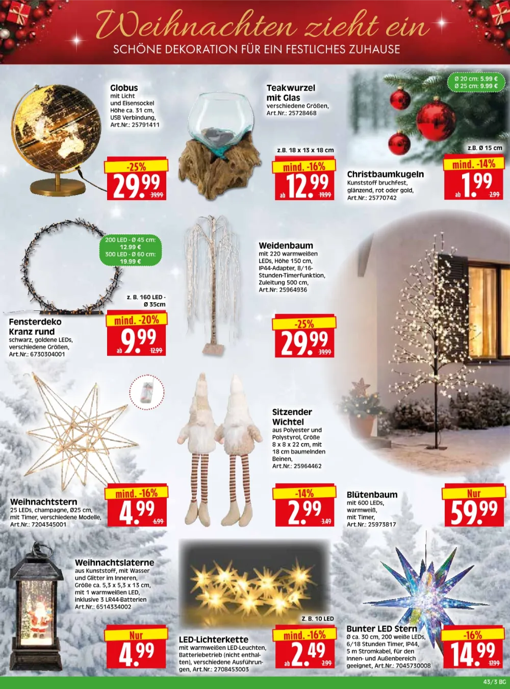 Herkules Baumarkt Prospekt KW 43 Seite 3 mit Globus, Teakwurzel, Christbaumkugeln & Weidenbaum