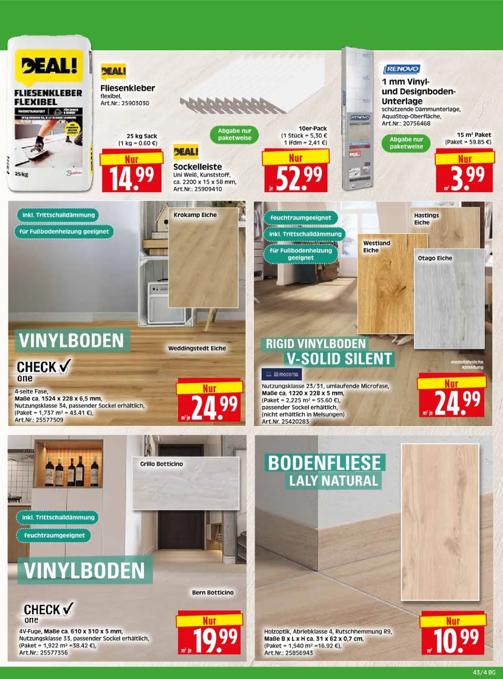 Herkules Baumarkt Prospekt KW 43 Seite 4 mit Fliesenkleber flexibel, Sockelleiste & Vinylboden CHECK one