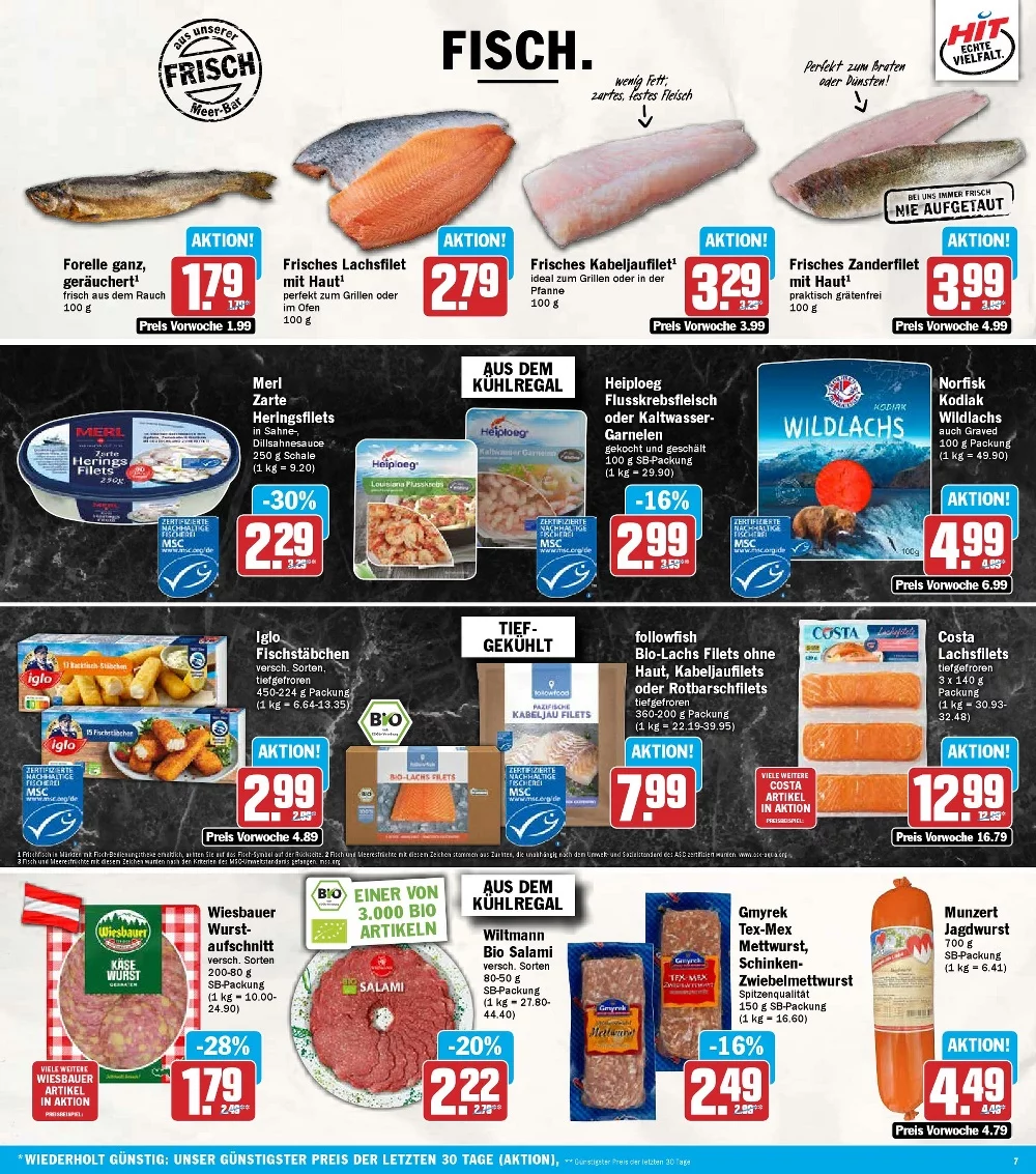 Hit Schrammel Prospekt KW 43 Seite 7 mit Forelle ganz, Frisches Lachsfilet, Kabeljaufilet & Zanderfilet