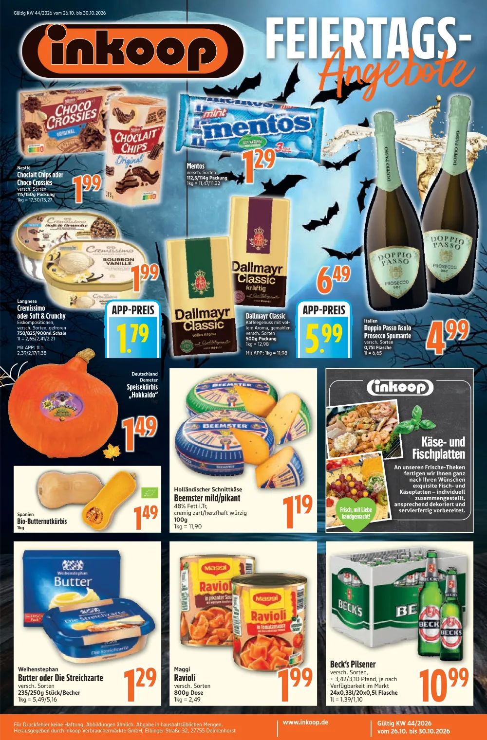 Inkoop Prospekt ab 26.10.2026, Seite 1 Nestlé Choco Crossies, Mentos, Cremissimo, Dallmayr und Beck's Pilsener