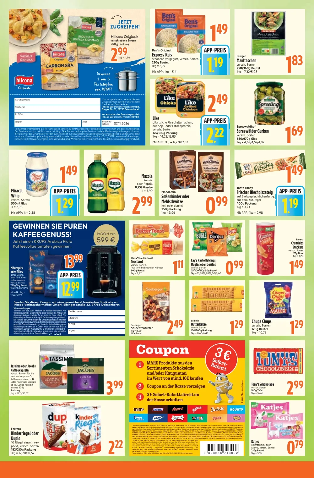 Inkoop Prospekt KW 44, Seite 5 Hilcona Originale, Ben's Original Express-Reis, Mazola, Mövenpick und Kinder Riegel