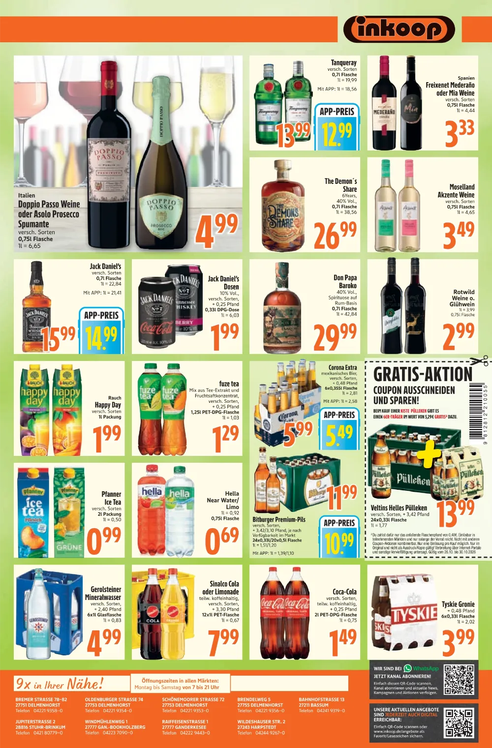 Inkoop Prospekt KW 44, Seite 7 Doppio Passo, Jack Daniel's, Corona Extra, Bitburger Premium-Pils und Gerolsteiner