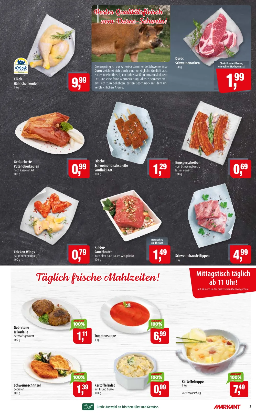 Markant Angebote KW 43 Seite 3 mit Angeboten für Kikok Hähnchenkeulen, Duroc Schweinenacken & Putenoberkeulen