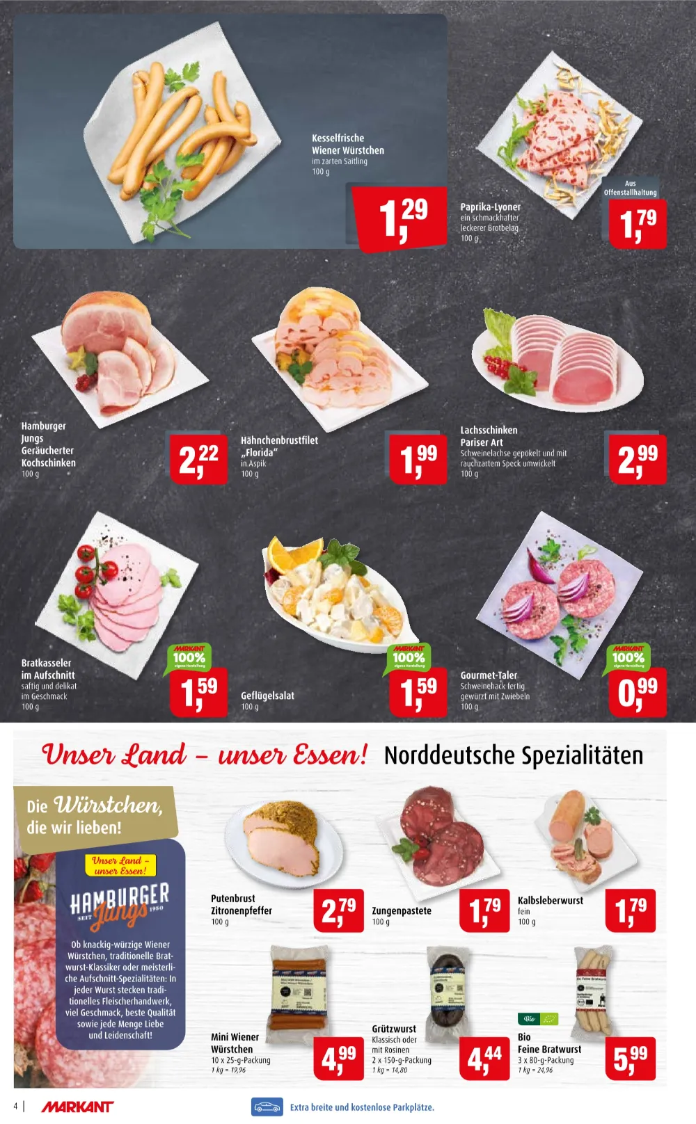Markant Angebote KW 43 Seite 4 mit Angeboten für Wiener Würstchen, Paprika-Lyoner & Hamburger Jungs