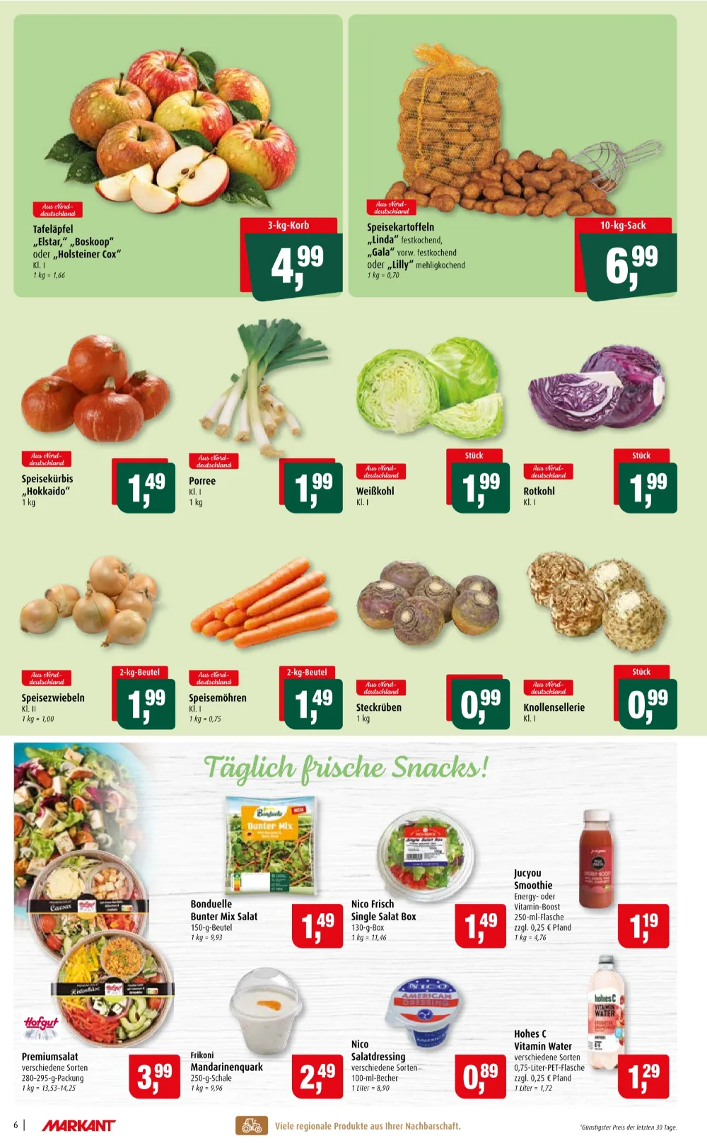Markant Angebote KW 43 Seite 6 mit Angeboten für Tafeläpfel, Speisekartoffeln, Speisekürbis & Porree