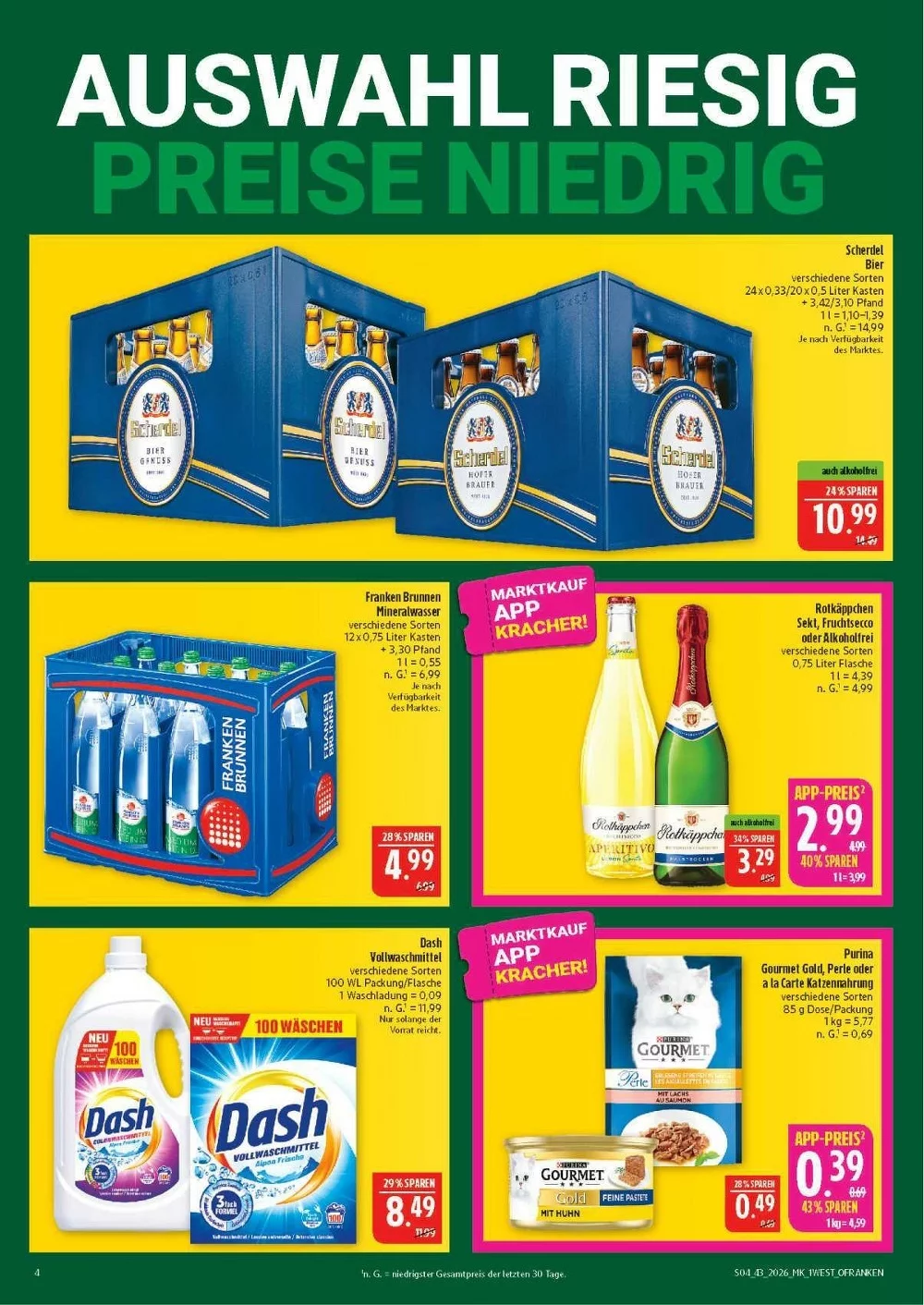 Marktkauf Hof Angebote KW 43 Seite 4 mit angeboten für Scherdel Bier, Franken Brunnen, Rotkäppchen Sekt & Dash Waschmittel