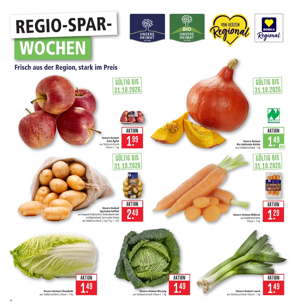Marktkauf Südwest Prospekt KW 44, Seite 4 Gala Äpfel, Bio Hokkaido Kürbis, Speisekartoffeln, Möhren, Chinakohl und Wirsing