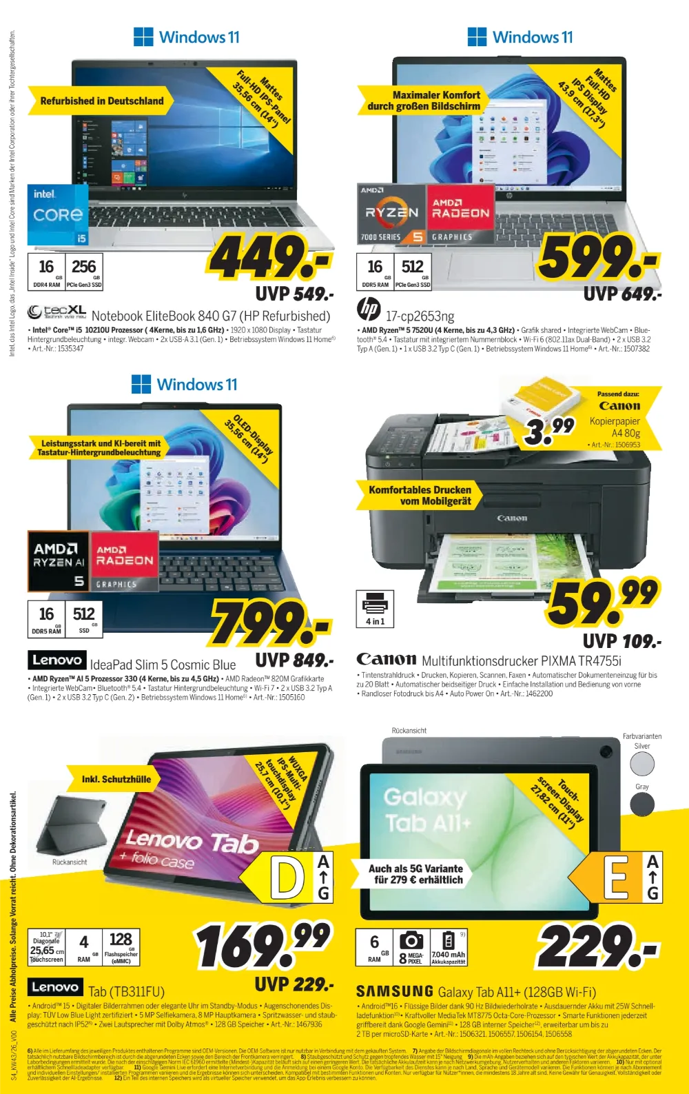 MEDIMAX Angebote KW 43 Seite 4 mit angeboten für HP Notebook EliteBook, HP Laptop, Lenovo IdeaPad, Canon Drucker & Lenovo Tab