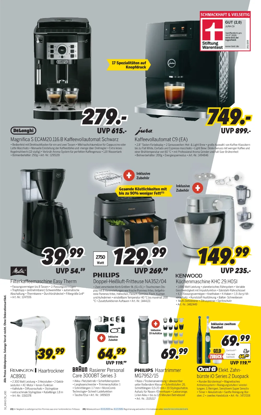 MEDIMAX Angebote KW 43 Seite 6 mit angeboten für DeLonghi & Jura Kaffeevollautomat, Philips Heißluftfritteuse & Braun Rasierer