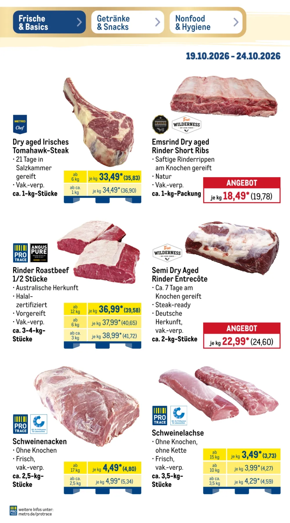 Metro Prospekt KW 43 Seite 4 mit Dry aged Irisches Tomahawk-Steak, Emsrind Rinder Short Ribs & Rinder Roastbeef