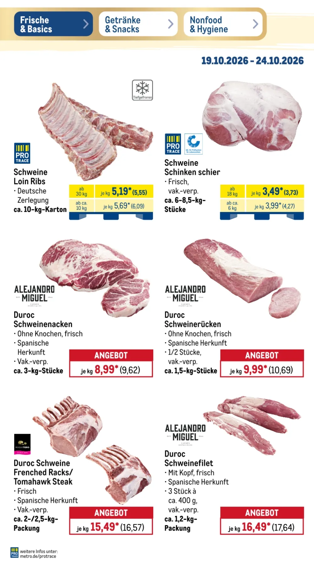 Metro Prospekt KW 43 Seite 5 mit Schweine Loin Ribs, Schweine Schinken schier, Duroc Schweinenacken & Schweinerücken