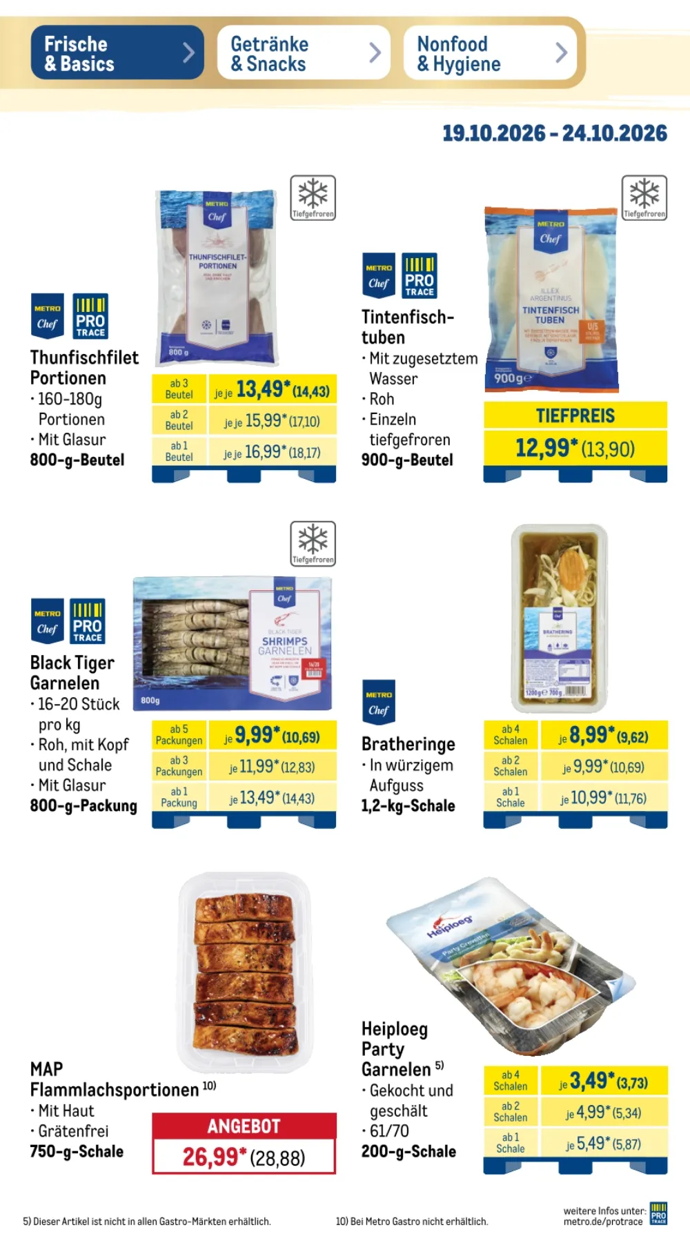 Metro Prospekt KW 43 Seite 8 mit Thunfischfilet Portionen, Tintenfischtuben, Black Tiger Garnelen & Bratheringe