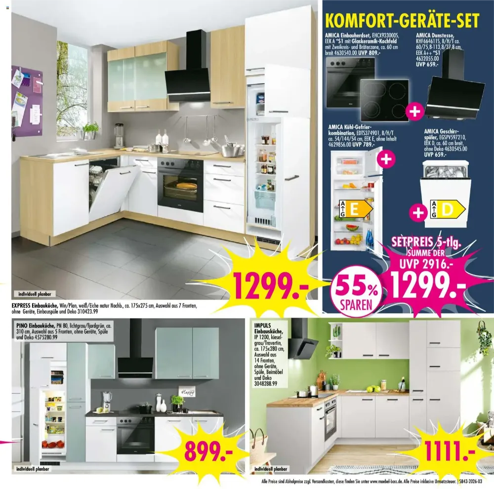 Möbel Boss Prospekt KW 43 Seite 3 mit Express Einbauküche Win/Plan & Amica Geräte-Set