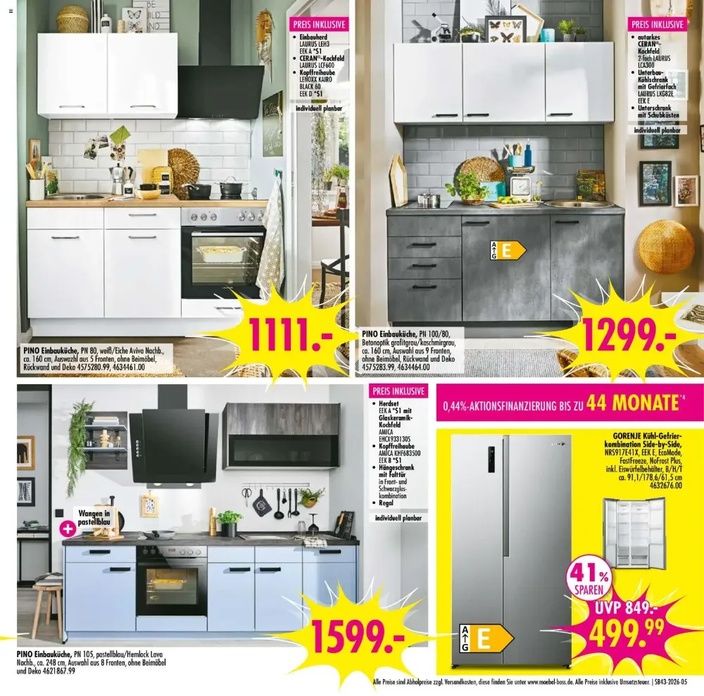 Möbel Boss Prospekt KW 43 Seite 5 mit Pino Einbauküche & Gorenje Side-by-Side Kühl-Gefrierkombination