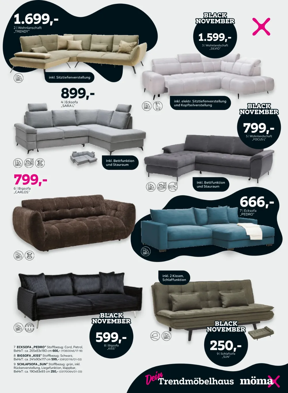 Mömax Prospekt KW 44-45 Seite 3 mit Wohnlandschaft, Ecksofa, Bigsofa und Schlafsofa