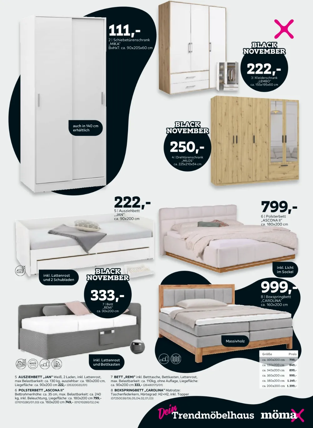 Mömax Prospekt KW 44-45 Seite 7 mit Schiebetürenschrank, Kleiderschrank, Drehtürenschrank, Ausziehbett, Polsterbett, Bett und Boxspringbett