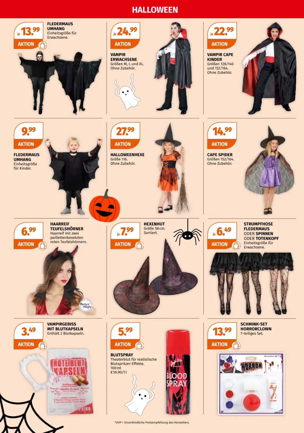 Müller Halloween Prospekt KW 41 Seite 2 mit Vampir Kostüm, Fledermaus Umhang, Hexenhut, Blutspray und Schmink-Set