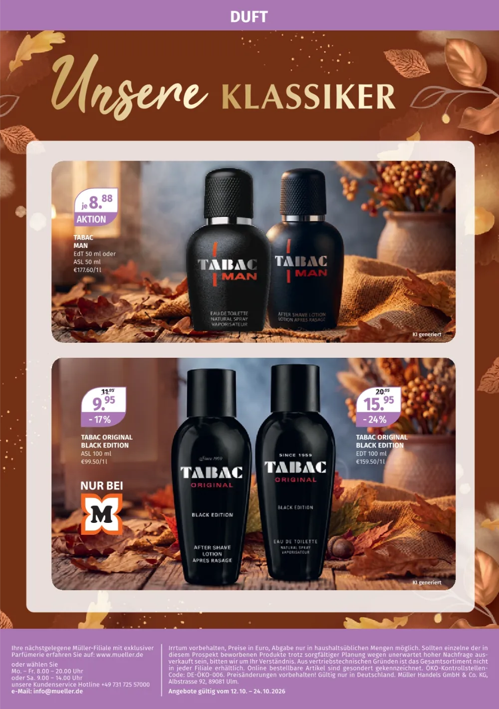 Müller Prospekt KW 42 Seite 4 mit Tabac Man Eau de Toilette, After Shave & Tabac Original Black Edition