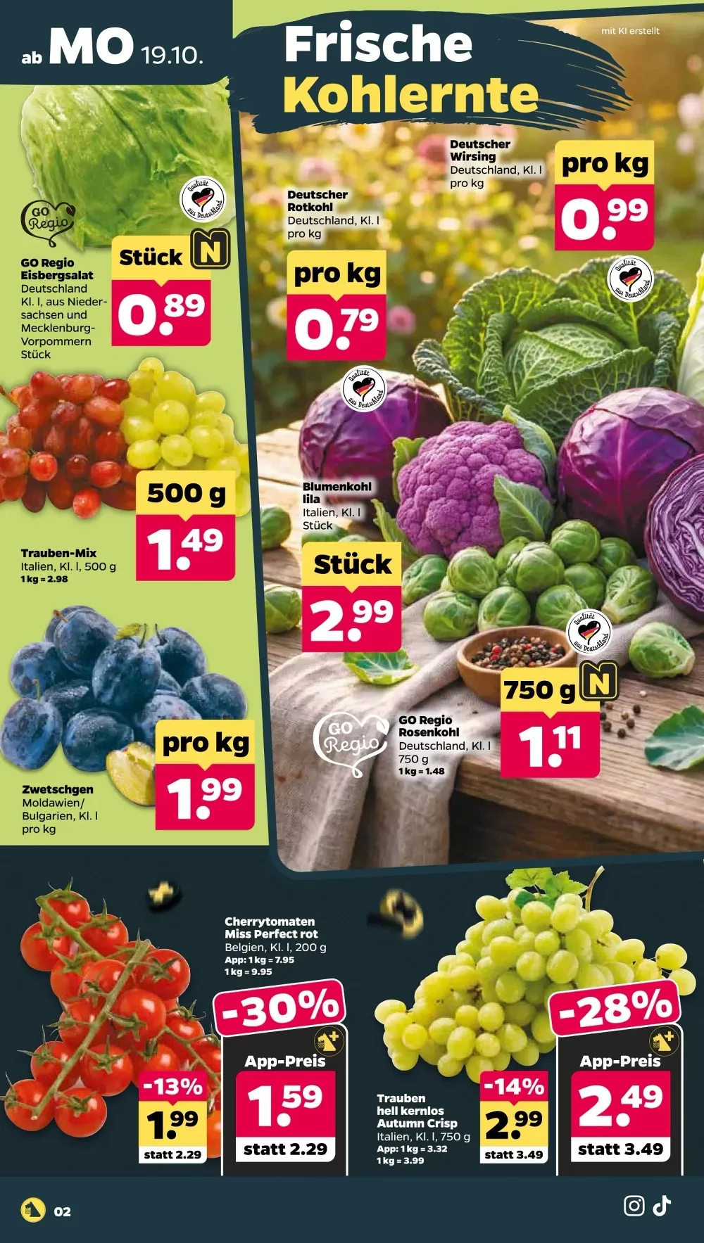 Netto Angebote KW 43 Seite 2 mit angeboten für Eisbergsalat, Trauben-Mix, Zwetschgen, Deutscher Rotkohl & Rosenkohl