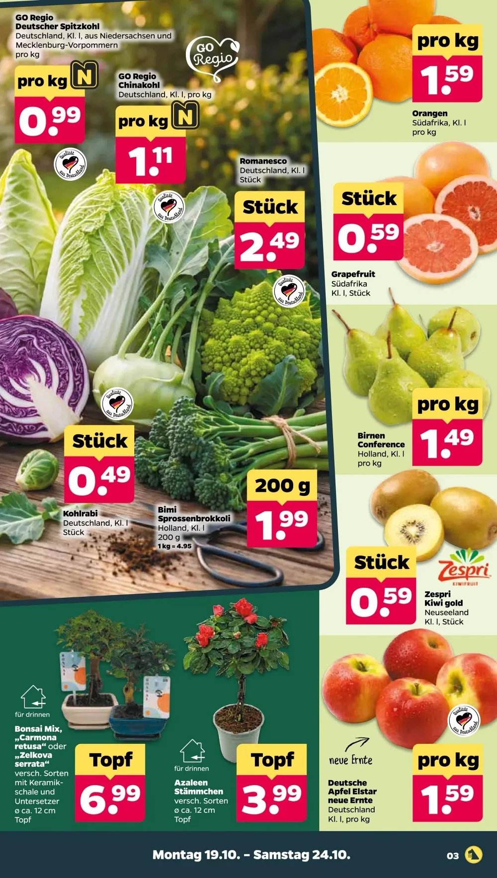 Netto Angebote KW 43 Seite 3 mit angeboten für Deutscher Spitzkohl, Chinakohl, Orangen, Grapefruit & Conference Birnen