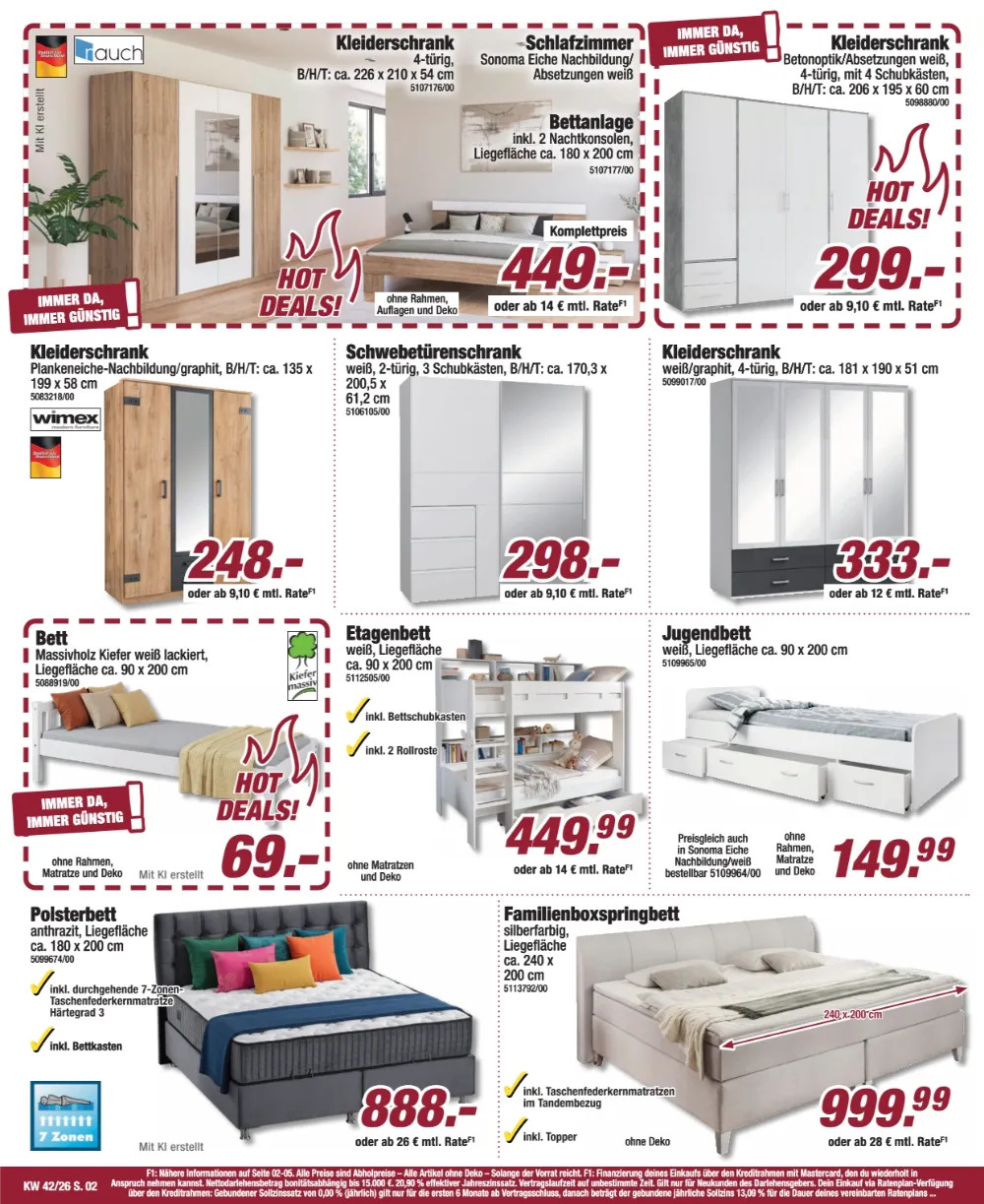 Poco Prospekt KW 42 Seite 2 mit Rauch Kleiderschrank, Bettanlage, Wimex Schrank, Bett & Polsterbett