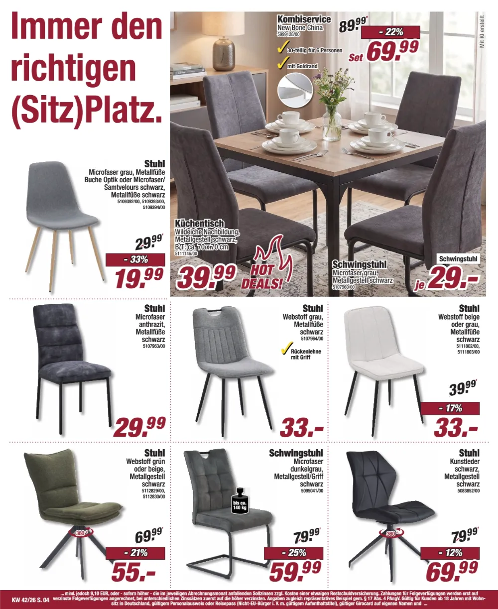 Poco Prospekt KW 42 Seite 4 mit Kombiservice, Küchentisch, Stuhl, Schwingstuhl & Kunstleder-Stuhl