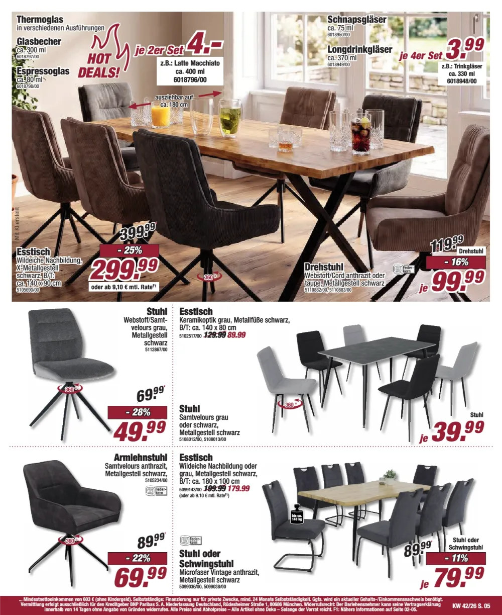 Poco Prospekt KW 42 Seite 5 mit Esstisch Wildeiche, Drehstuhl, Thermoglas & Esstisch Keramikoptik