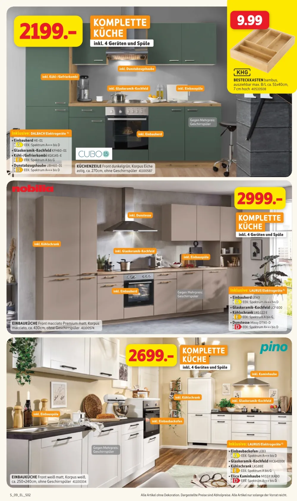 Sconto Angebote KW 42-45 Seite 2 mit Complete-Küche Dunkelgrün, Besteckkasten, Nobilia Einbauküche & Pino Komplettküche