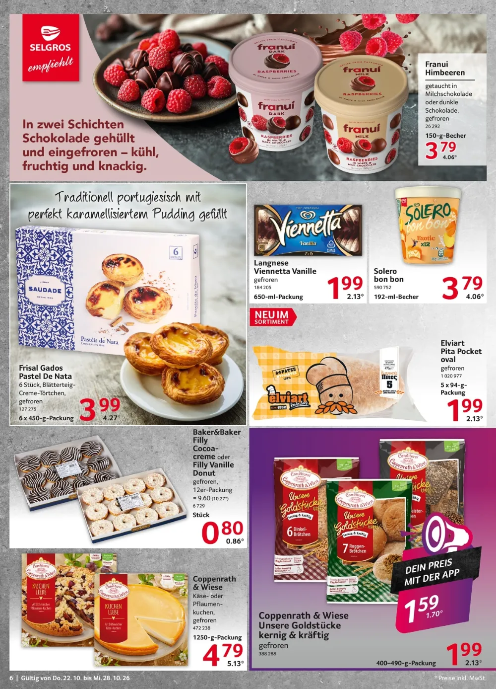 Selgros Prospekt KW 43 Seite 6 mit Franui Himbeeren, Pastel De Nata, Langnese Viennetta & Solero bon bon   