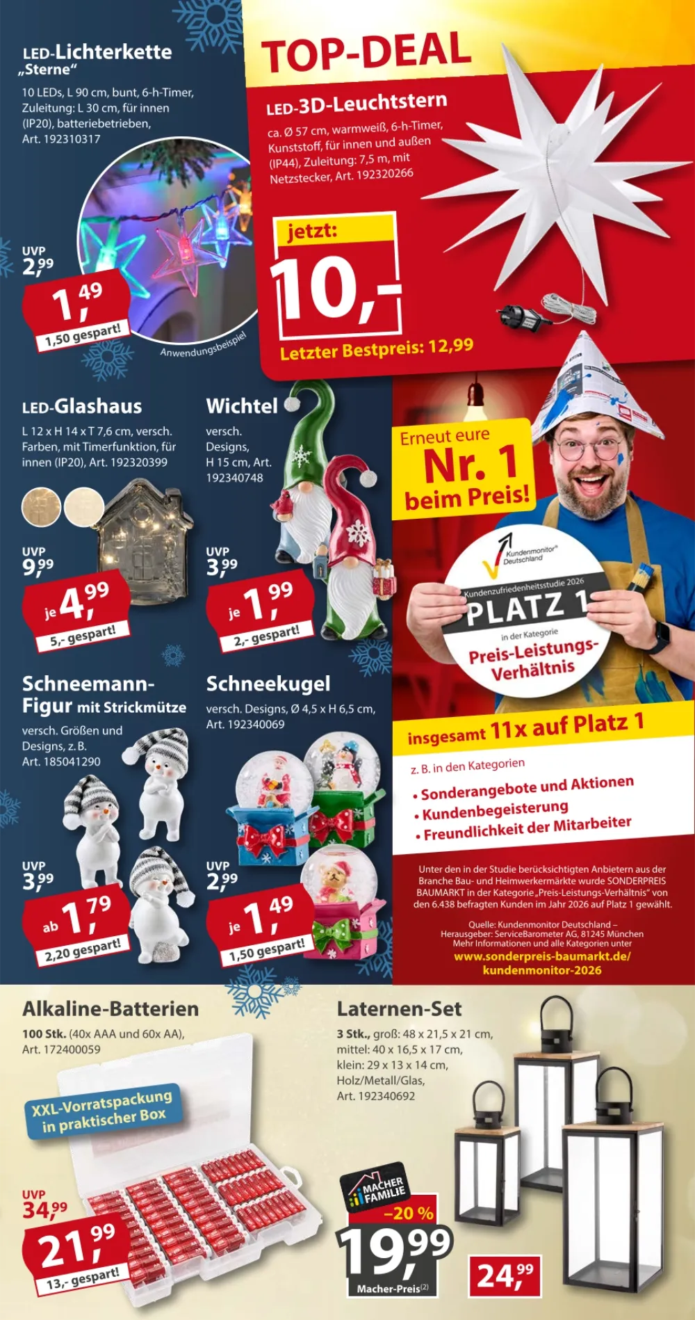 Sonderpreis Baumarkt Prospekt KW 43 Seite 3 mit LED-Lichterkette Sterne, LED-3D-Leuchtstern & LED-Glashaus
