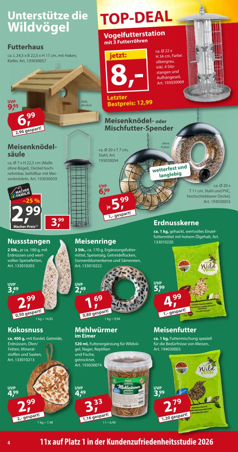 Sonderpreis Baumarkt Prospekt KW 43 Seite 4 mit Futterhaus, Vogelfutterstation & Meisenknödel-Säule