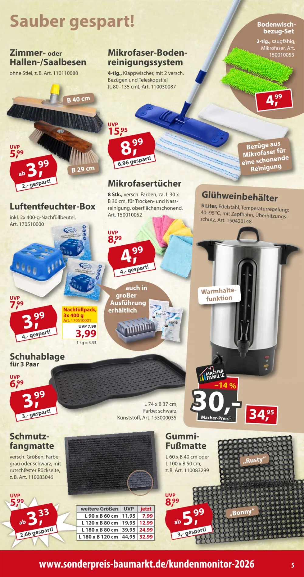 Sonderpreis Baumarkt Prospekt KW 43 Seite 5 mit Zimmer-Besen, Mikrofaser-Bodenreinigungssystem & Luftenfeuchter-Box