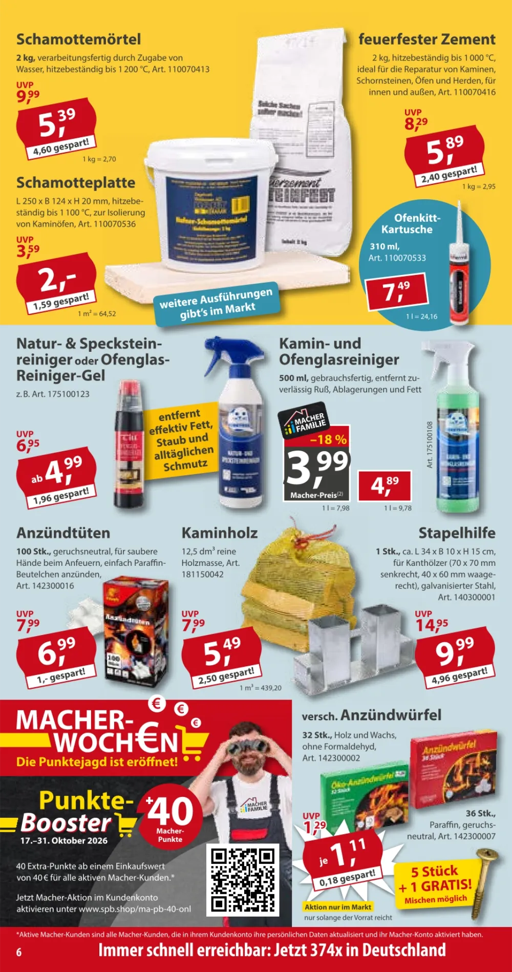 Sonderpreis Baumarkt Prospekt KW 43 Seite 6 mit Schamottemörtel, feuerfester Zement & Schamotteplatte