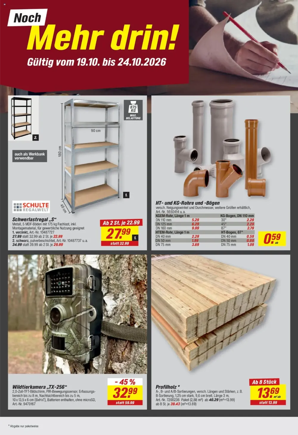 Toom Baumarkt Prospekt KW 43 Seite 2 mit Schwerlastregal S, HT- und KG-Rohre & Wildtierkamera TX-256