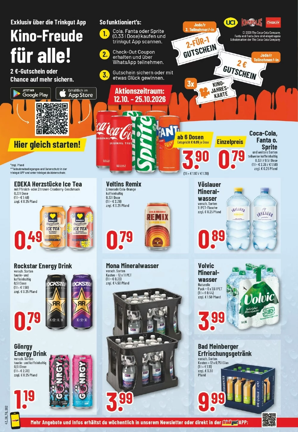 Trinkgut Prospekt KW 43 Seite 2 mit Coca-Cola, Veltins Remix, Vöslauer, Mona Mineralwasser & Volvic