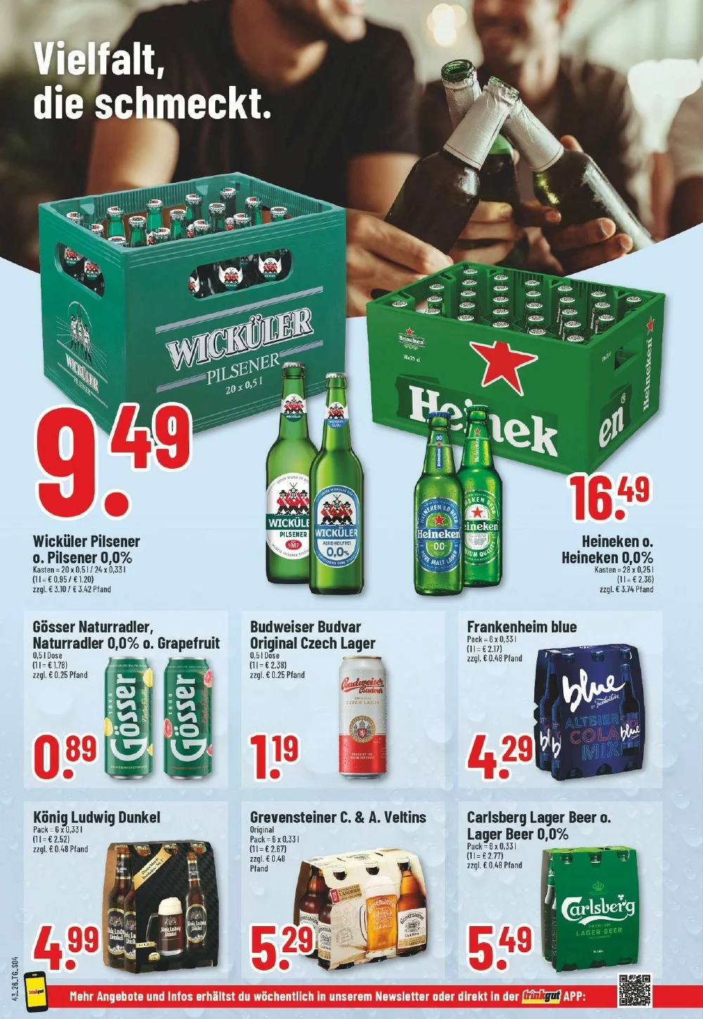 Trinkgut Prospekt KW 43 Seite 4 mit Wicküler Pilsener, Heineken, Gösser Naturradler & Budweiser Budvar