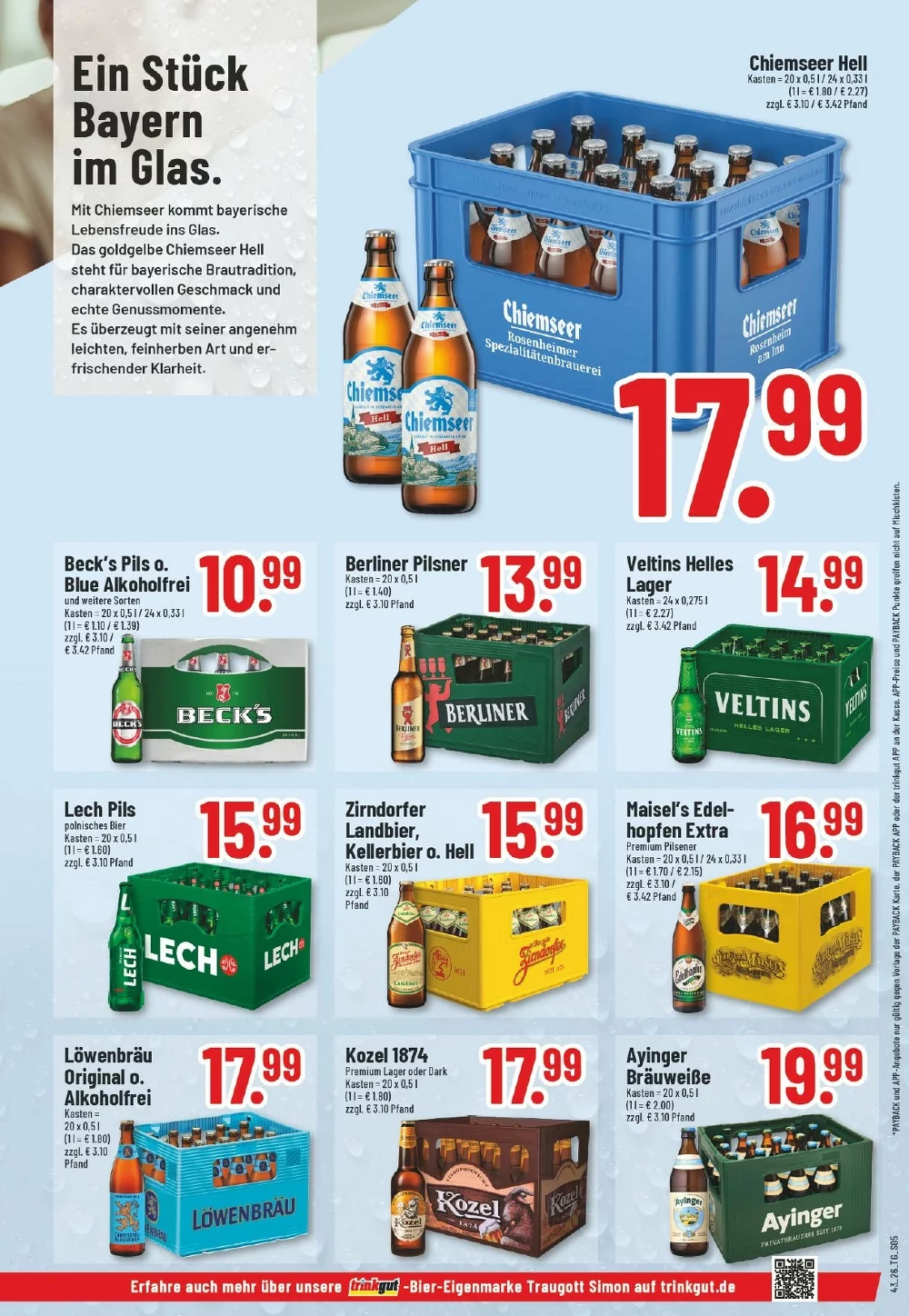 Trinkgut Prospekt KW 43 Seite 5 mit Chiemseer Hell, Beck's Pils, Berliner Pilsner & Veltins Helles Lager