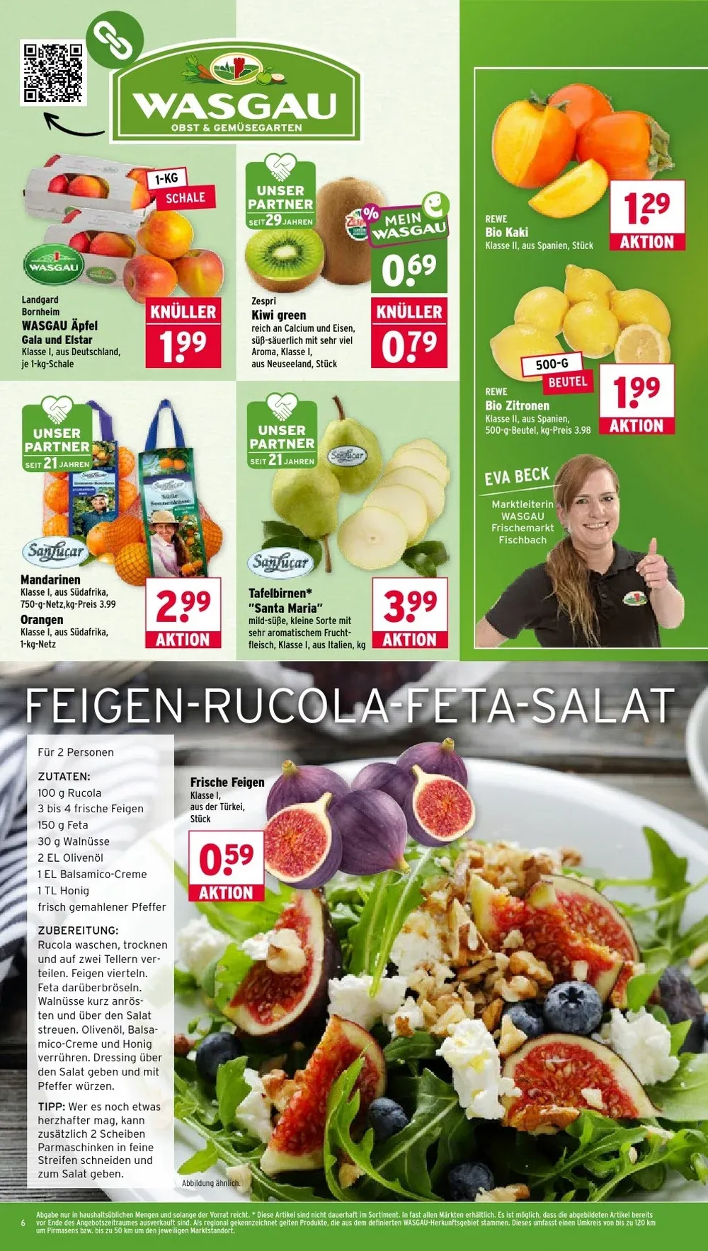 Wasgau Prospekt KW 43 Seite 6 mit Wasgau Äpfeln, Zespri Kiwi green, Mandarinen, Tafelbirnen Santa Maria & Frischen Feigen