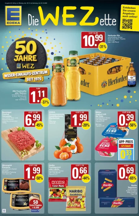 WEZ Prospekt ab 19.10.2026 (KW 43) WEZ Prospekt ab 19.10.2026 Seite 1 mit Herforder Pils, Albi Fruchtsäfte, Bauergut Gehacktes & Mandarinen