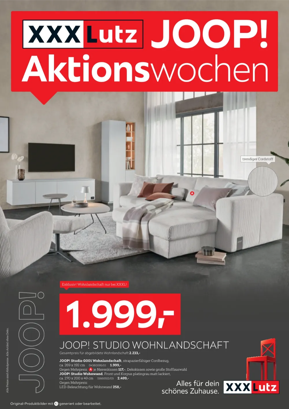 XXXLutz Joop Prospekt ab 17.10.2026, Seite 1 JOOP! Studio Wohnlandschaft mit Cordbezug und Wohnwand